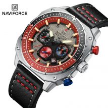 NAVIFORCE Sport-Multifunktions-Armbanduhr mit 24-Stunden-Datumsanzeige, wasserdichte Uhr für Herren, modisches Leder, Quarz, analog, leuchtend