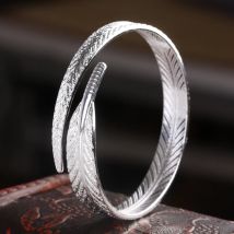 925 Sterling Silver Vintage Sweet Angel Feather Bracelet Birthday Party Anniversary Gift
