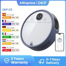 Aspirapolvere robot OKP C5 con videochiamata in tempo reale, aspirazione potente 6800 Pa, controllo Wi-Fi/App/Alexa, ricarica automatica