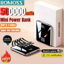 ROMOSS 500000mAh Powerbank Mini Große Kapazität Eingebaute 4 Kabel Superschnelles Laden Externe Batterie für iPhone Samsung