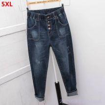 Große größe jeans frauen lose new harem hosen schwester hosen 5XL 4XL hohe taille vorne taste trendy hosen jeans für frauen