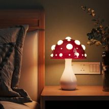 Lampada da Tavolo a Forma di Fungo Shiitake, Luce LED a Forma di Amanita, Lampadina G9 Tricolore, Alimentazione AC/USB, Illuminazione Decorativa Biomimetica per Camera da Letto