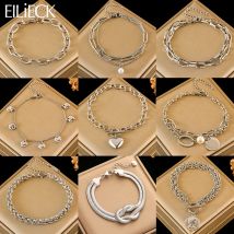 EILIECK 316L Stainless Steel Silver Color Charm Bracelet For Women Trendy Wrist Chain Waterproof Jewelry Holiday Gifts Bijoux