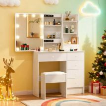 Europäischer trendiger Waschtisch aus Holz mit dimmbarem Spiegel: 3 Modi, mit ausziehbaren Ablageflächen und geräumigen Schubladen