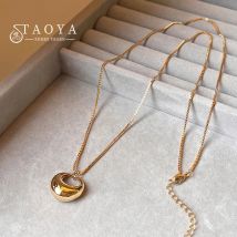 Golden Color Chain Circle Pendant Autumn/Winter Long Sweater Chain For Women’s Non Fading Necklace Trendy Jewelry Accessories