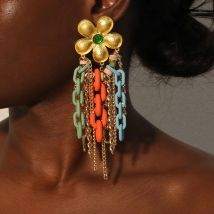 Aussage lange Blume bunte Kette Ohrringe handgefertigt für Frauen Hochzeit Party Schmuck
