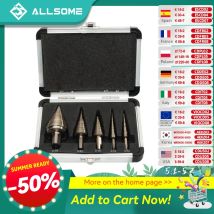 Set di punte per trapano a gradino in cobalto Hss 5pcs metrico/pollici ALLSOME 50 fori multipli 50 dimensioni con custodia in alluminio