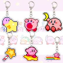 Kirbys Keychain Pixel Exquisite Student Pendant Key Ring Accessories Bag Decorate Creativity Game Pattern Girl Festival Gift