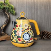 1.7L Retro Yellow Paint Decal Electrc Kettle Boiling Water with Thermometer Automatic Power Off 304 stainless Steel Teapot 1850W