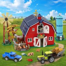 Set da costruzione per fienile agricolo con luce, con mulino a vento, trattore, cavalli, animali, kit di mattoni giocattolo da costruzione per fienile grande per adulti e adolescenti 8+