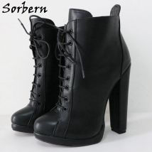 Sorbern 16cm hohe Bogen Stiefeletten kleine Unisex runde Zehen sichtbare Plattform Schuhe Seite Reiß verschluss große Größe EU33-48 benutzer definierte Farbe