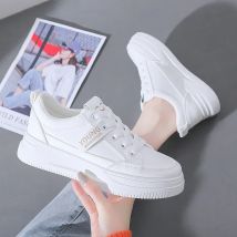 Flache, lässige weiße Schuhe für Damen, lässige Sport-Board-Schuhe für Frühling und Herbst, neue Outdoor-Walking-Lederschuhe mit dicken Sohlen