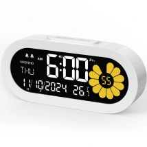 2025, neuer multifunktionaler LCD-Digitalwecker – großes Display mit Schlummerfunktion für Erwachsene und Kinder, Schreibtischuhr im Sonnenblumen-Design