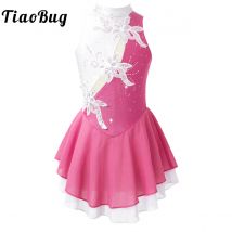 Vestito da pattinaggio su ghiaccio con paillettes per bambina, con strass, floreale, per balletto, ginnastica, body, abbigliamento da ballo, competizione, prestazioni