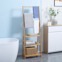 Homcom Portasciugamani pieghevole in bambù con 3 barre 3 ripiani 53X30,5X152 cm