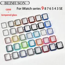 Hülle mit Displayschutzfolie aus gehärtetem Glas für Apple Watch Serie 9/8/7/6/5/4/3/, Slim Guard Bumper, vollharte PC-Schutzhülle