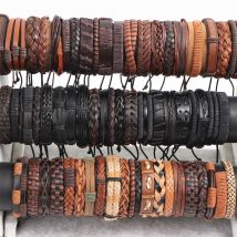 10/20/30/50/100Pcs/Lot Handmade Mens Mix Style Vintage Leather Bangle Bracelets Jewelry Cuff Bracelets For Women Size Adjustable