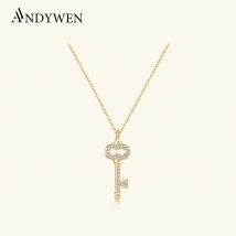 ANDYWEN 925 Sterling Silver Gold Zircon Pave Key Pendant Long Chain Necklace 2021 Wedding Jewelry Luxury Crystal CZ Rock Punk