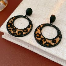 Beflockung Leopard Print Runde Tropfen EarringFashion Vintage Temperament Ohrringe für Frauen Hohe Gefühl Übertrieben Schmuck Weibliche