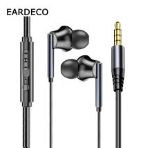 EARDECO Hifi-Kopfhörer mit Kabel und Mikrofon, Sport-Kopfhörer mit Kabel, In-Ear-Ohrhörer, Kopfhörer-Headset für Telefon