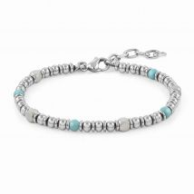 Runda Men's Stainless Steel Bracelet with Turquoises Natural Stone 3mm Adjustable Size 22cm Handmade Charm Bead Bracelet for Men