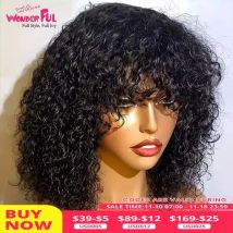 Brasilianische Jerry Curl Echthaar-Bob-Perücken mit Pony für schwarze Frauen, wunderbares schwarzes dunkles Remy-Bob-Haar, maschinell hergestellte günstige Perücken