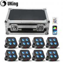 U'King 8 pezzi mini luci par ricaricabili a batteria con custodia aerea 4X18W LED RGBWA UV luce da palcoscenico e set di valigie per spettacoli di feste