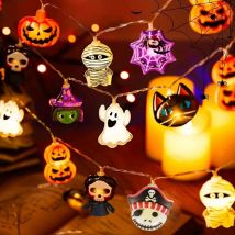 1PC Halloween 10/20 LED Luci Della Stringa Alimentate A Batteria Con Fantasma Strega Gatto Zucca Ragnatela Scheletro Mummia Pirata Forma Interno