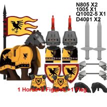 Militärische Bausteine, mittelalterlicher Soldat, Ritter, Ausrüstung, Bergkriegs-Pferd, Wolf, Flagge, Westen, Schilde, feuriger Drache, Mini-Ziegelspielzeug