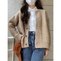 Smvp koreanische Mode Cardigan Pullover Frauen einfarbig einreihige Strick jacke Dame O-Ausschnitt Langarm halten warm Tops Mantel