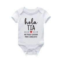 Hola Tia Spanish Baby Bodysuits Newborn Announcement To Aunt Boys Grils Casual Clothes Romper No Puedo Esperar Para Conocerte