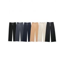 Willshela Pantaloni dritti con cerniera laterale alla moda da donna con lacci solidi Pantaloni da donna chic femminili in vita alta elastica vintage