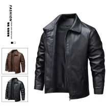 2025, neue Frühlings- und Herbst-Herren-Lederjacke mit Umlegekragen, Freizeitmantel für Herren, winddicht, lockere Passform, trendige Jacke