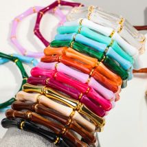 3pcs/set Boho Bamboo Acrylic Women's Hand Bracelets Set Resin Thin Tube Bead Stretchy Bracelet Bangle Stackable Jewelry Gifts