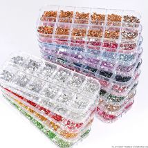 12 siatek SS6-SS30 mieszane cyrkonie do paznokci błyszczące przezroczyste/złote/różowe/niebieskie diamenty klejnoty do paznokci z płaskim tyłem szklane kamienie ozdoby do paznokci