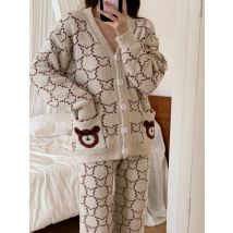 2025 Autumn Winter Teddy Velvet Pajamas Women Long Sleeve Pant Two Piece Set Pullover Thick Flannel Fashion Warm Home Sleepwear