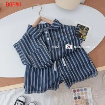 Koreanisches Sommer outfit Jungen gestreifte Kinder kleidung Kinder kleidung Anzug Baby dünne Jeans Kurzarmhemd Shorts 2-teiliges Set