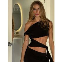 Kliou Asymmetrische Bandage Frauen Mini Kleid Sexy Taillelose Schräge Schulter Körper-gestaltung Vestidos Weibliche Solide Sommer Neue Kleid