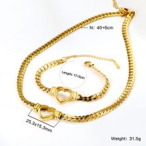 LUXUKISSKIDS Fashion Gold-Plated Waterproof Love Heart Shape Stainless Steel Jewelry Set Luxury Link Chain Necklace Bracelet Set