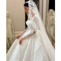 Classic Lace Shine Wedding Dresses New Sequined Ball Gown Long-Sleeve Plus Size Brush Train Bridal Gowns Dress Customized