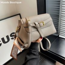 MOODS Fashion Women Bags Soft PU Leather Lychee Pattern Cross Body Bags Retro Belt Buckle Flap Shoulder Bag With Scarf Decored