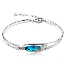 925 Sterling Silver Simple Stylish Blue Water Drop Zircon Bracelet Birthday Anniversary Party Gift