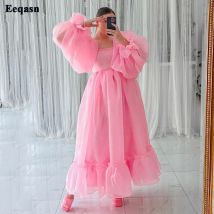 Maßgeschneiderte rosa Organza Midi Damen Ballkleider Langarm knöchellanges Homcoming Partykleid Formelle Abendkleider Club Outfits
