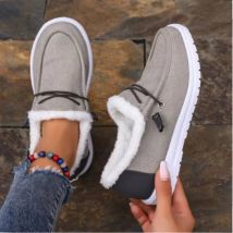 Frauen Warme Faulenzer Winter Neue Plüsch Stiefeletten Weibliche Casual Baumwolle Schuhe Damen Solide Runde Kappe Stiefel Größe 36-43