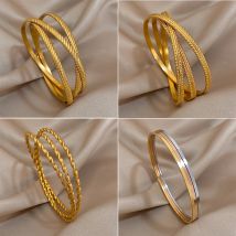 Lifeftier 3 teile/satz 18 Karat vergoldete Edelstahl Armreif Armbänder für Frauen neue einfache verdrehte wasserdichte Handgelenk Schmuck 2024