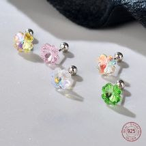 Ohrstecker aus 925er-Sterlingsilber mit Blumenschraube für Damen und Mädchen, frische koreanische Mode-Ohrring, Verlobungsfeier, Schmuck