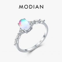 Anillo MODIAN de Plata de Ley 925 minimalista con piedra lunar ovalada, anillo fino de compromiso para mujer, anillo de boda, regalo de joyería de plata 925
