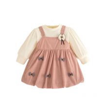 HoneyCherry Girls' Dress for Kids, Toddler Autumn Dress, Faux Two-Piece Korean-Style Birthday Gown for Girls