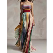 Frauen Sommer Druck Patchwork Maxi Kleid, Ärmellose Mode Urlaub Party Kleid, 2024 Elegante Trägerlosen Damen Kleid Vestidos