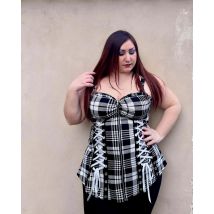 ROSEGAL Plus Größe Plaid Tanks Mode Schatz Neck Vorne Voll Zipper Rüschen Westen Frauen Sommer Streetwear Lace Up Tops 5XL
